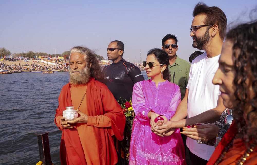 isha ambani takes holy dip at prayagraj mahakumbh 2025